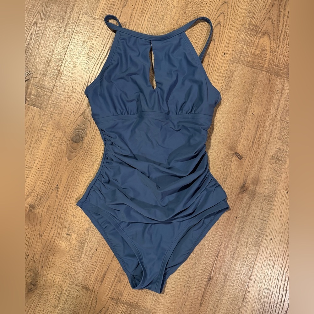 Ellen Tracy Dusty Blue One-Piece Cut Out Swimsuit | Size 6 - Picture 7 of 7